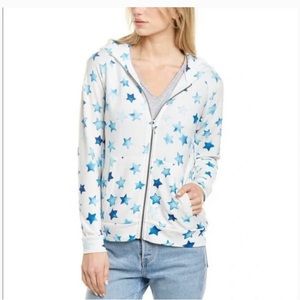 Chaser Indigo star print white full zip soft hoodie size Small
